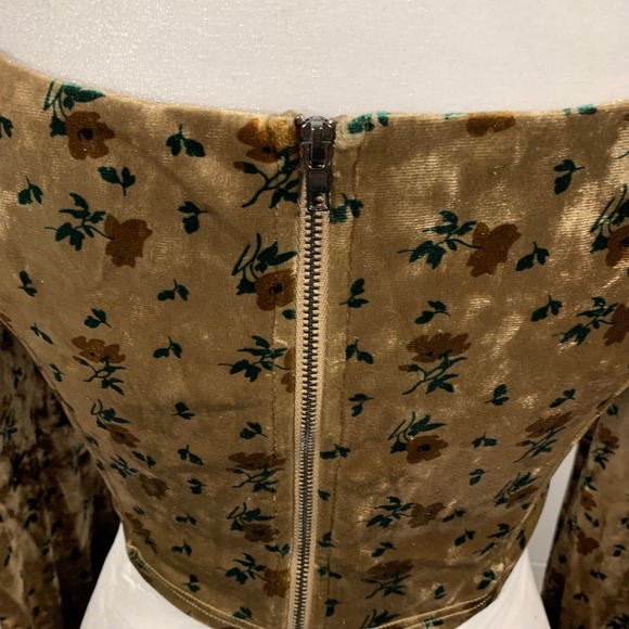 Cider Floral Velvet Crop Top Long Sleeve Square Neck Party Blouse Size S Boho - Picture 3 of 10